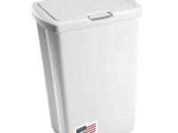 Rubbermaid FG233900WHT Spring Top Trash Can with Lid, 13-Gallon, White, Plastic Garbage Bin/Wastebasket for Home/Kitchen/Bathroom/Garage, 53-quart