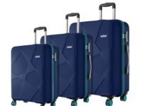 Safari Polypropylene Spinner Pentagon Pro 8 Wheels Set Of 3 (Cabin + Medium + Large) Trolley Bags, Hard Case, 360º Wheeling Luggage, Suitcase For Travel, Navy, 55, 65, 75 cm