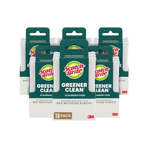 Scotch-Brite Greener Clean Non Scrubbers Ideal for Dishwashing, Kitchen, Bathroom and More, Scours Without Scratching, 18 Pads