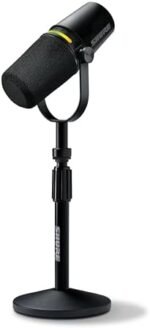 Shure MV7+ Podcast Dynamic Microphone with Stand – OBS Certified, Enhanced Audio, LED Panel, USB-C & XLR Outputs, Auto Level Mode, Digital Pop Filter – for Podcasting, Streaming, and Recording, Black