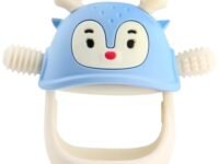 Silicone Reindeer Teether | Teething Toys for 3+ Months Babies, Infant Hand Teether Pacifiers for 3+ Months Breastfeeding Babies, Easy Grip Teething Mitten (Light Blue)