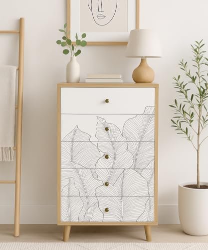 Solid Wood Ranthambore Chest of Drawer | Dresser with 5 Drawers | Wooden Chest of Darwers | Chest of Drawers with Storage | Finish- Natural and White