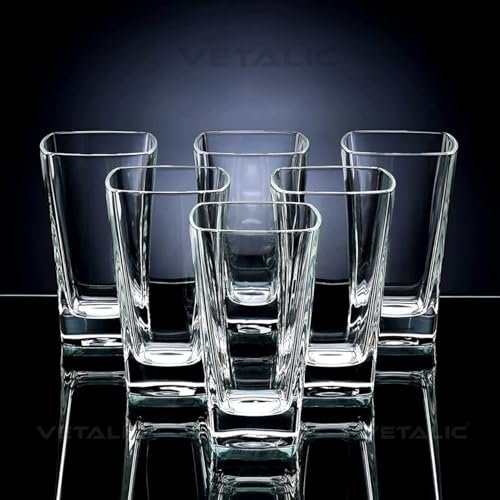Square Polycarbonate Water Unbreakable Glass Set of 6, (300ml, Transparent) - Plastic Tumblers for Juice, Beer, Drinking