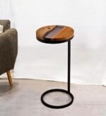 The Home CO. Modern Round Side Table for Living Room Bedroom Metal Frame Wooden and Resin Top Coffee Table End Table for Home Decor Nesting Table Fancy Home Office Table (White, Black & Brown)