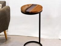 The Home CO. Modern Round Side Table for Living Room Bedroom Metal Frame Wooden and Resin Top Coffee Table End Table for Home Decor Nesting Table Fancy Home Office Table (White, Black & Brown)