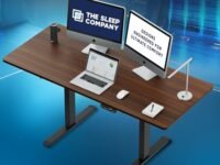 The Sleep Company - Electric Height Adjustable Desk | Ergonomic Work from Home Table with Memory Preset Controller & Stability Controller | 2 Years Warranty | 1600 x 700 Thick Top | Wooden & Black