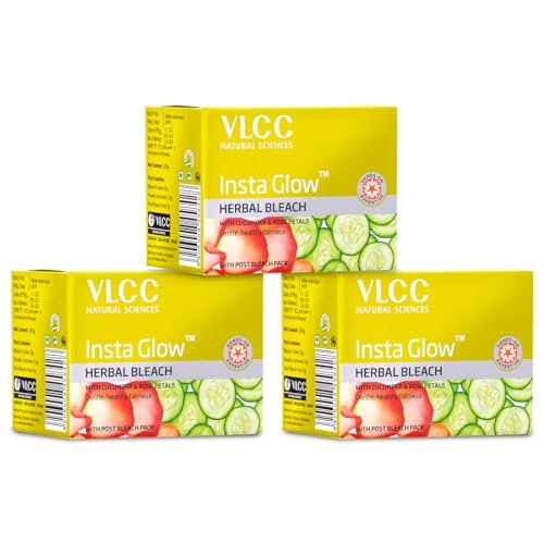 VLCC Insta Glow Herbal - 27g X 3 (Pack of 3) | Fades Facial Hair, Lightens Facial Hair | With Cucumber & Rose Petals | Skin Whitening