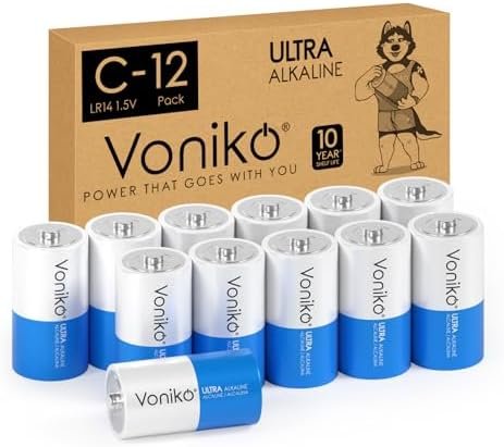 Voniko Ultra Alkaline C Batteries, C Size LR14 Batteries 12 Pack – 10-Year Shelf Life and 6-9 Times The Power as Carbon Batteries, C Cell 1.5 Volt Battery