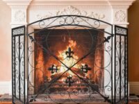WICHEMI 3 Panel Fireplace Screen for Fireplace Cover Fireplace Screens Stand Alone 52.4 x 31inch Wrought Iron Black Metal Spark Guard Fireguards Mesh Cover Fence Fire Place Standing Gate (Style 3)
