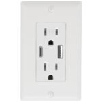 Wall Outlet 15 Amp, UL Listed, USB C & USB A Port, Charging Power Outlet with USB Ports, Tamper-Resistant Receptacle with Decor Wall Plates and Screws (White)