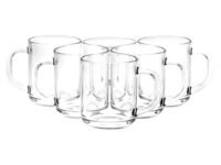 Yera Transparent Glass Mug with Handle 240 ml Set of 6| Transparent For Coffee, Tea, Cappuccino, Latte, Iced Tea, or Hot and Cold Beverages|Ideal for Home| Party, Restaurant, Gifting|Special Occasions