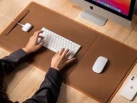 DailyObjects Dart Large Premium Vegan Leather Desktop/Laptop Desk Mat for Work from Home/Office/Gaming | Cable Organiser & Hideway Storage | Extended Mousepad & Water-Resistant - Tan - Model - R2