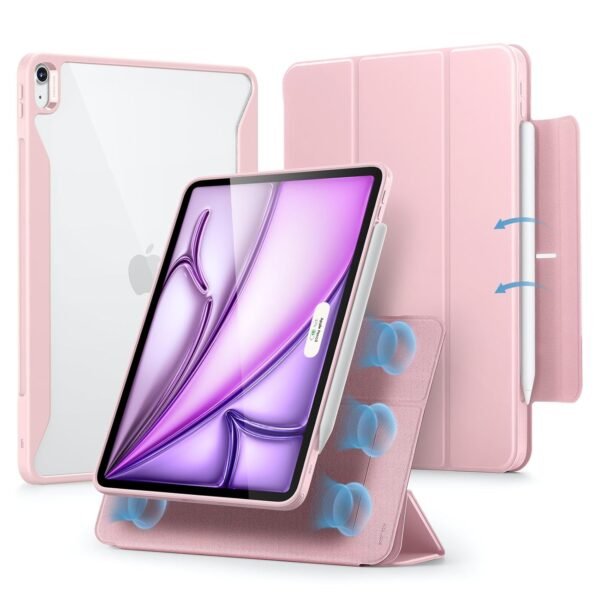 ESR for iPad Air 13 inch Case M3/M2 (2025/2024), iPad Air 13 Cover with Pencil Holder, Removable Magnetic Cover, Vertical Stand, Fully Supports Pencil Pro/Pencil (USB-C), Rebound 360 Series, Pink