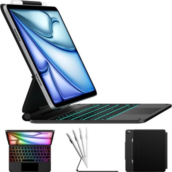 typecase Edge Keyboard for iPad Air 11 (M3/M2), Air 5th/4th & Pro 11 (4th/3rd/2nd/1st Gen), Precision Multi Touch Trackpad, 11-Colors Backlit, Floating Cantilever, Black-in(Not fit A16/10th/11-M4/M5)