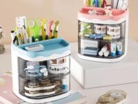 HOME CUBE Plastic Desk Organizer With Drawer Desktop Office Stationery Storage Box Desk Accessories Table Organiser Study Table Office Table Pen Stand- 2035 (Blue)