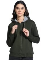 Alan Jones Clothing Women's Solid Zipper Hooded Sweatshirt | Front Zip, Ribbed Hem, Lined Hood, Casual Winter Wear
