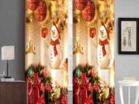 Gopvi 3D Digital Printed Christmas Curtains 1 Piece Panel | Living Room Bedroom Party Decor Polyester Eyelet Window Curtains | 5 Feet Festive Drapes Decorative Xmas Curtain (4x5Ft) Snowman