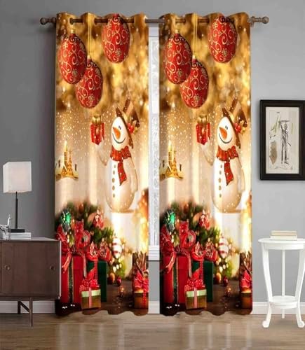 Gopvi 3D Digital Printed Christmas Curtains 1 Piece Panel | Living Room Bedroom Party Decor Polyester Eyelet Window Curtains | 5 Feet Festive Drapes Decorative Xmas Curtain (4x5Ft) Snowman