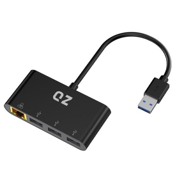[3 x USB 3.1 + Ethernet LAN] QZ USB Hub with Ethernet, USB Hub with LAN RJ45 for PC and Laptop [USB 3.1 Gen 1]