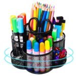 360° Rotating Desk Organizer – Mesh Pen Stand with 9 Compartments for Office, School, Home – Multi-Functional Stationery Holder for Pens, Markers, Pencils, Clips & Supplies (Black)