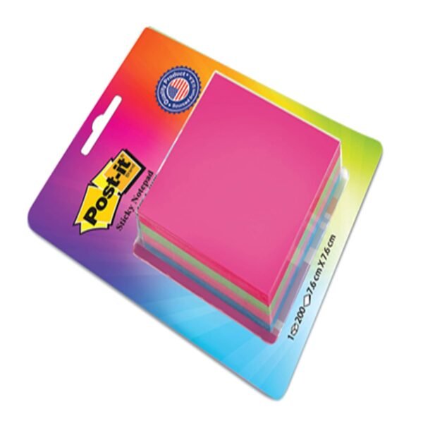 3M Post-it Sticky Note Cube, 200 Sheets (4 Colors x 50 Sheets) | 3" x 3" Size | For notes, reminders, study, school and organizing