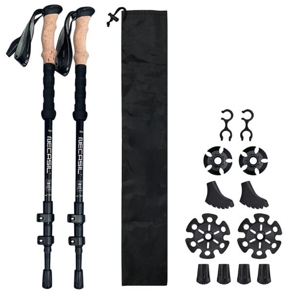 53'' Trekking Pole Retractable Heavy Duty Aluminum Travel Trekking Hiking Pole Quick Lock Length Hiking Trekking with Storage Bag & Accessories for Travel, Climbing, Hiking