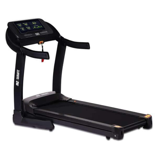 91-Durafit Vigor Pro 6 HP Peak BLDC Motorized Hydraulic Foldable Treadmill | 25 Level Auto Incline |18 Km/Hr Max Speed | Max User Weight 150 Kg | Bluetooth Speaker | Wynd app | Home use