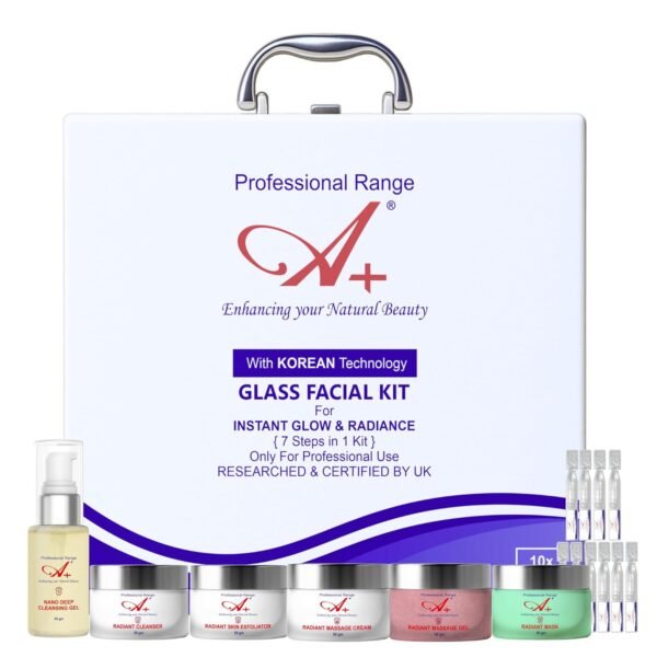A+ Korean Glass Facial Kit | Suitable For All Skin Types | 10x Booster Serums | Instant Glow & Radiance | Based on Korean Technology | 7 Steps in 1 Kit | For Professionals & Home Use | 300 gm + 20 ml