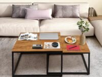 ABOUT SPACE Nesting Tables Set of 2 - Space Saving Table for Living Room Engineered Wood Stackable Tea, Coffee Center Table with Metal Frame for Home, Office (Wood Colour - L 75 x B 75 x H 45 cm)