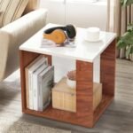 ABOUT SPACE Wooden Center Table, End Sofa, Bedside Table, Corner Coffee Table with Solid Finish Space Saving Furniture with Storage for Living Room, Bedroom (Oak Red- L 40 x B 45 x H 45 cm)
