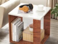 ABOUT SPACE Wooden Center Table, End Sofa, Bedside Table, Corner Coffee Table with Solid Finish Space Saving Furniture with Storage for Living Room, Bedroom (Oak Red- L 40 x B 45 x H 45 cm)