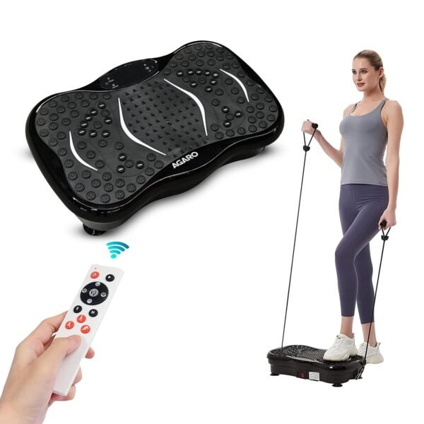 AGARO Alpha Crazyfit Vibration Plate Massager, Home & Gym Workout Machine for Muscle Toning, Calorie Burn, Massaging, Weight Loss Comes with 5 Program Mode with Remote, 2 Exercise Band