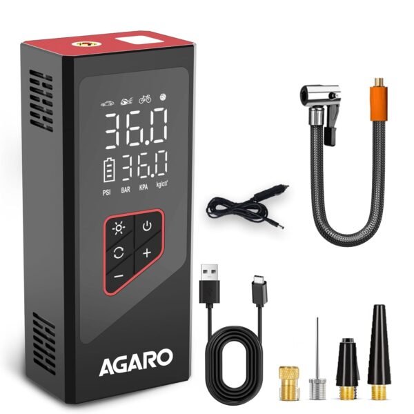 AGARO Regency Cordless Tyre Inflator, Rechargeable, 6000 mAh (3 * 2000) Batteries, Up to 150 PSI Air Pump for Car, Bike, Foot Balls, Inflatables, Portable Air Compressor, Power Bank, Multipurpose Use