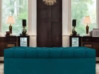 AMATA Eagle Solid Wood 2 Seater Ottoman/pouffe Ocean Blue Suede Velvet Fabric Perfect for Home Living Office Room and Guests (Ocean Blue 3, 2 Seater)(3 Year Warranty)