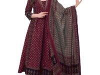 ANNI DESIGNER Women's Anarkali Kurta Set with Dupatta | Pure Cotton Suit Set for Women | Ajrakh Print Kurta Palazzo Dupatta Set | 3 Piece Ethnic Wear for Festival & Party