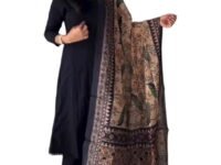 ANNI Designer Women's Rayon Viscose Anarkali Solid Kurta Pant Printed Dupatta Set | Flared Ethnic Suit for Festive, Party