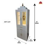 ARTOFINDIA White Wooden Pooja Door Mandir for Home/Temple for Office/Pooja Mandir Door with Om Golden Jali LED Warm White Light & 4 shelfs