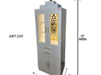 ARTOFINDIA White Wooden Pooja Door Mandir for Home/Temple for Office/Pooja Mandir Door with Om Golden Jali LED Warm White Light & 4 shelfs