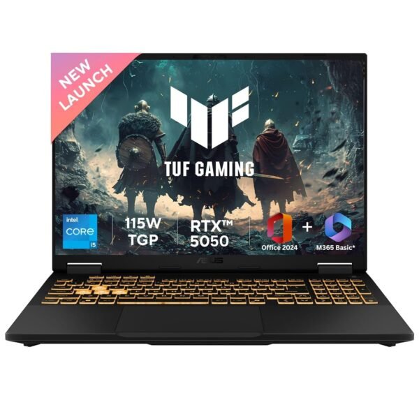 ASUS TUF F16,13th Gen,Intel Core i5-13450HX,Gaming Laptop(RTX 5050-8GB/115W TGP/16GB RAM/1TB SSD/FHD+/16"/165Hz/90Whr/Windows 11/M365 Basic (1Year)*/Office Home 2024/Jaeger Gray/2.5 Kg)FX608JH-RV057WS