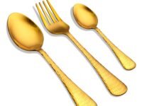 AXIOM Stainless Steel Golden Cutlery Set. 12 Pieces Luxurious Spoons & Forks (4 Dessert Spoon, 4 Dessert Fork, 4 Tea Spoon) Gold Colour Flatware for Luxury Dining