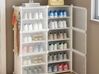 AYSIS Plastic Shoe Rack for Home | 𝟏𝟐 𝐒𝐡𝐞𝐥𝐟 Shoe Rack with Door 𝐌𝐚𝐠𝐧𝐞𝐭𝐬 for Home Storage Plastic Box Organizer, Metal Door Frame, Chappal Slipper Sandals Stand (White, 12-Shelf-6-Door)