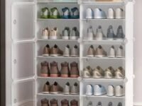 AYSIS Portable Shoe Rack for Home Plastic Shelves Household, DIY Shoe Rack with Door for Heels/Shoes for Entryway,Hallway,Bedroom (White, 12-SHELF-6-DOOR)