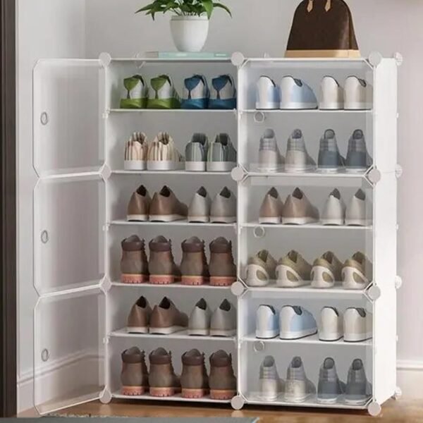 AYSIS Portable Shoe Rack for Home Plastic Shelves Household, DIY Shoe Rack with Door for Heels/Shoes for Entryway,Hallway,Bedroom (White, 12-SHELF-6-DOOR)