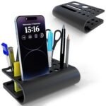 Acrylic Tiny Twist Pen and Pencil Stationary Storage | Phone Stand | Mini Desk Organizer | Individual compartment for all the stationary | Home and Office Accessories | Black