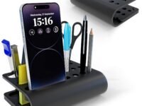 Acrylic Tiny Twist Pen and Pencil Stationary Storage | Phone Stand | Mini Desk Organizer | Individual compartment for all the stationary | Home and Office Accessories | Black