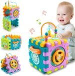 Activity Cube Baby Toys 6 in 1 Multi-Purpose Educational Learning Cube with Music Activity Center Play Square with Musical Toys Shape Sorter Toy Gift for 18M+ Year Old Boy Girl Toddlers Kids