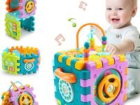 Activity Cube Baby Toys 6 in 1 Multi-Purpose Educational Learning Cube with Music Activity Center Play Square with Musical Toys Shape Sorter Toy Gift for 18M+ Year Old Boy Girl Toddlers Kids