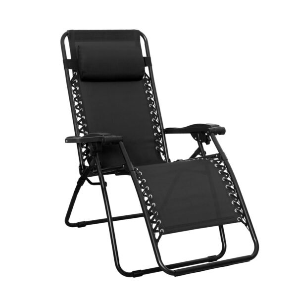 Amazon Basics Outdoor Textilene Adjustable Zero Gravity Folding Reclining Lounge Chair with Pillow (Black) | Alloy Steel