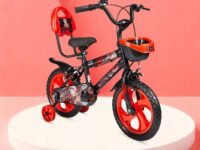 Amazon Brand - Jam & Honey Kids 14T Bicycle | Sturdy Steel Frame | EVA Tyres | Adjustable Seat & Handlebar | Training Wheels | Front Basket | Red