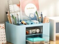 Amazon Brand - Umi Multi-functional Desk Organiser with 5 Compartments & 2 Drawer Desktop Office Supplies Stationery Storage Box Cosmetic Organizer for Pens Staplers Clips Sticky Notes - Blue
